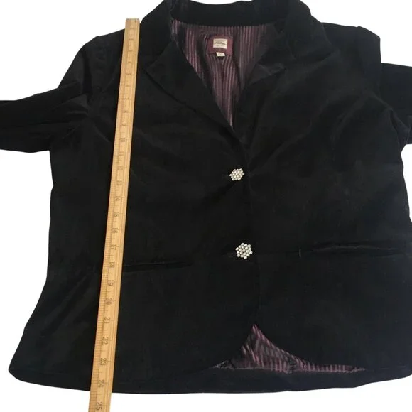 Black Velvet Blazer Rhinestone Buttons Jacket Womens XL - Picture 8 of 16